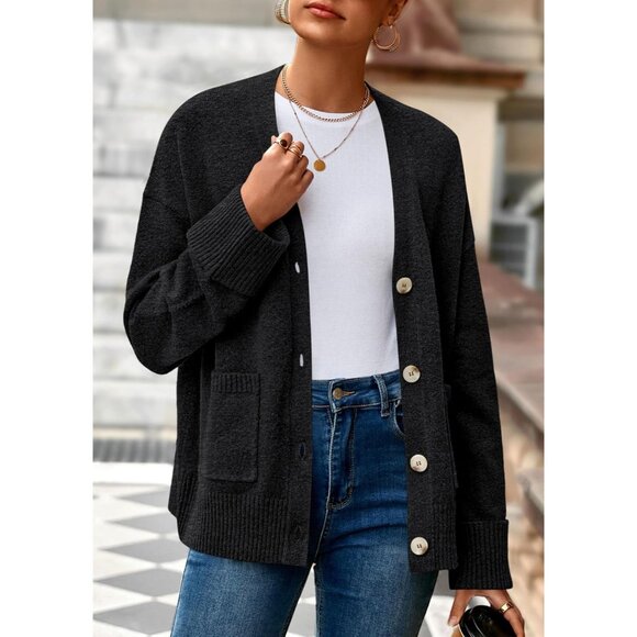 Women's 2025 Oversized Cardigan Sweaters Trendy Chunky Knit Long Sleeve V Neck B - Picture 6 of 8